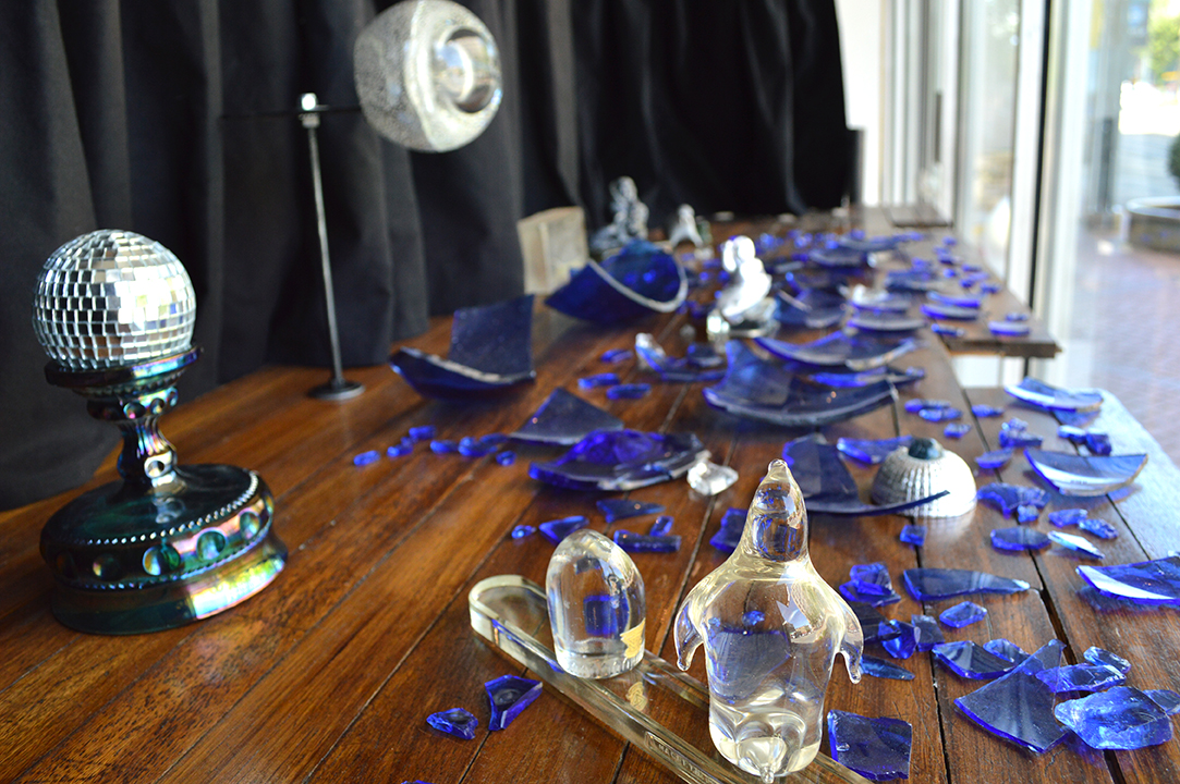 My recent work has involved using found and altered objects to evoke a sense of performance, or implied theatrical narrative. By staging scenes from imagined productions, my attempt is to point to consciousness as the venue for all experience. Still life, experimental animation, rock opera and a healthy dose of childhood play all come to bear in these installations. “Atlantis, Full of Cheer” is a multi-phase installation with scenes from the psychedelic Rock Opera about a fisherman who, saved from drowning by a sympathetic fish, falls in love with the Princess of Atlantis. 